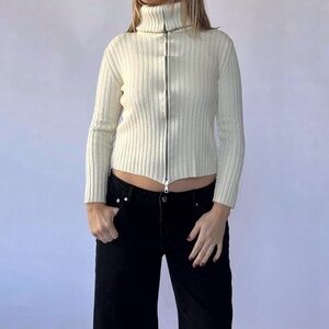 Funnel Neck Double Zipper Sweater XS